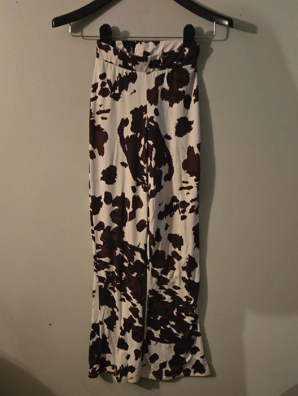 Daytrip White and Brown Cow Print Wide Leg Pants